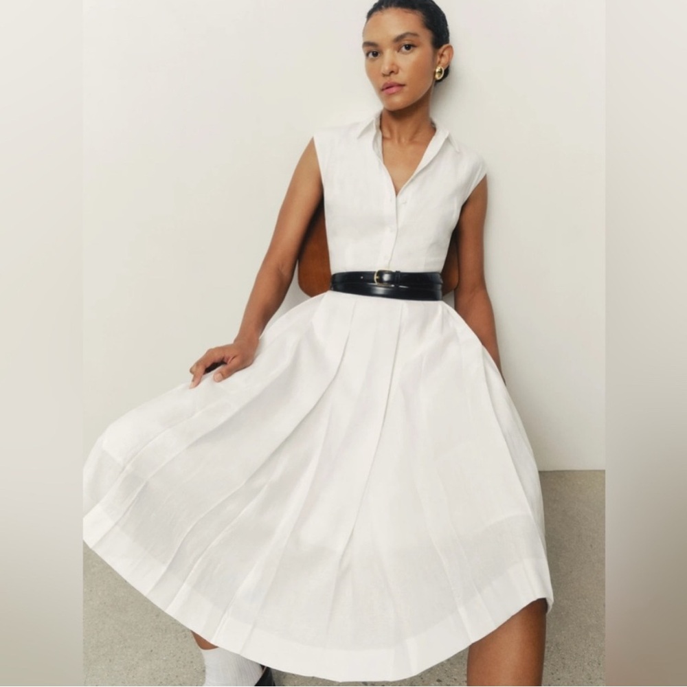 White Prim Reformation midi dress in linen